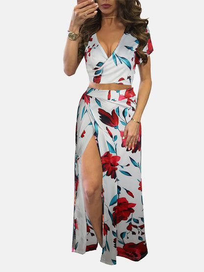 Floral Printed Slit Skirt Set