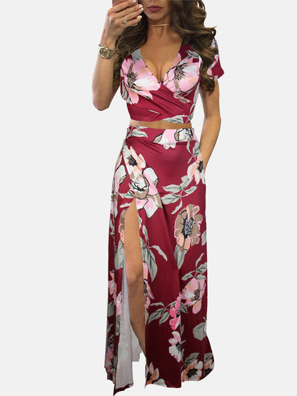 Floral Printed Slit Skirt Set