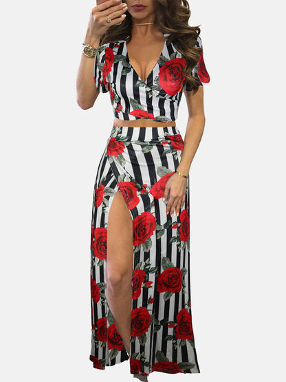 Floral Printed Slit Skirt Set