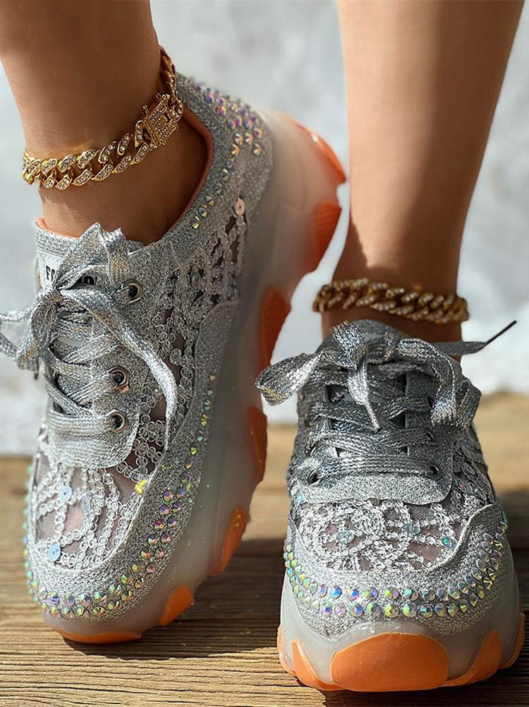 Rhinestone Mesh Sneakers