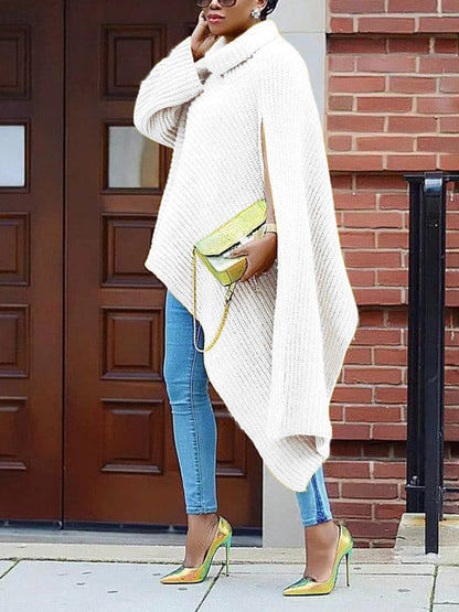 Knit Slit Asymmetrical Turtleneck Sweaters