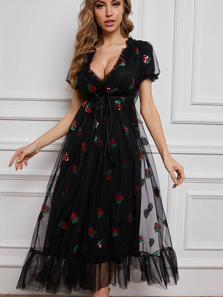Women's Strawberry Sequin Sweet Dress