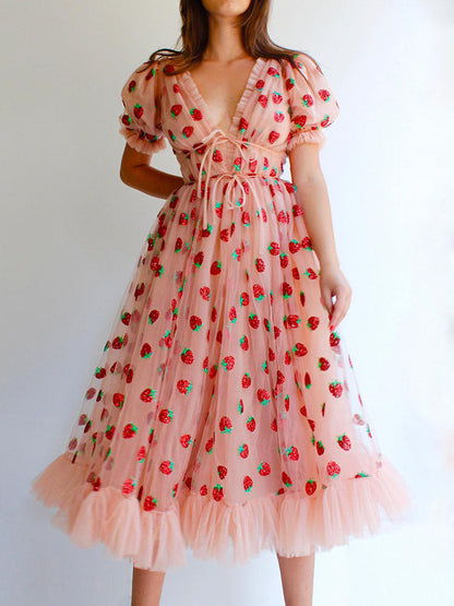 Women's Strawberry Sequin Sweet Dress