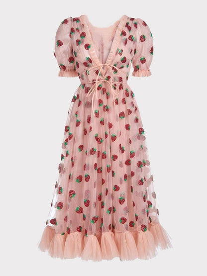 Women's Strawberry Sequin Sweet Dress