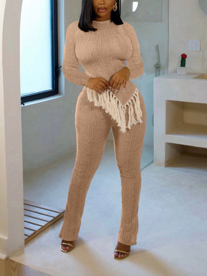 Solid Fringe Knit Set