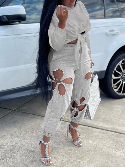 Tie Top Cutout Pants Set