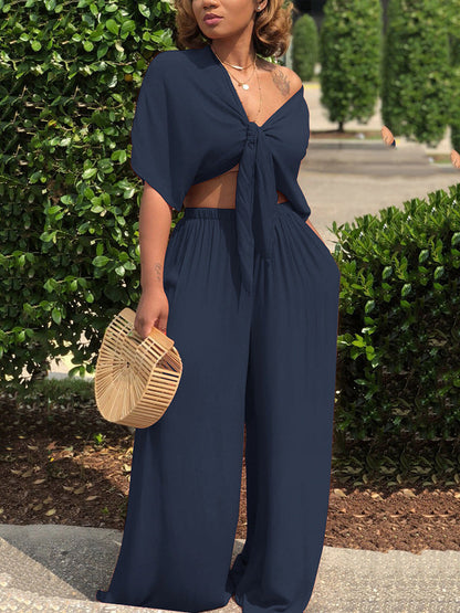 Tie-up Top Wide Pant Set