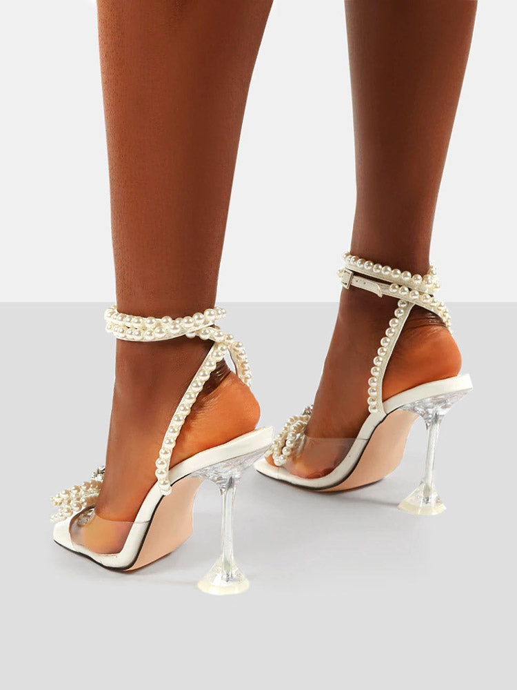 Pearl Bow High Heel Sandals