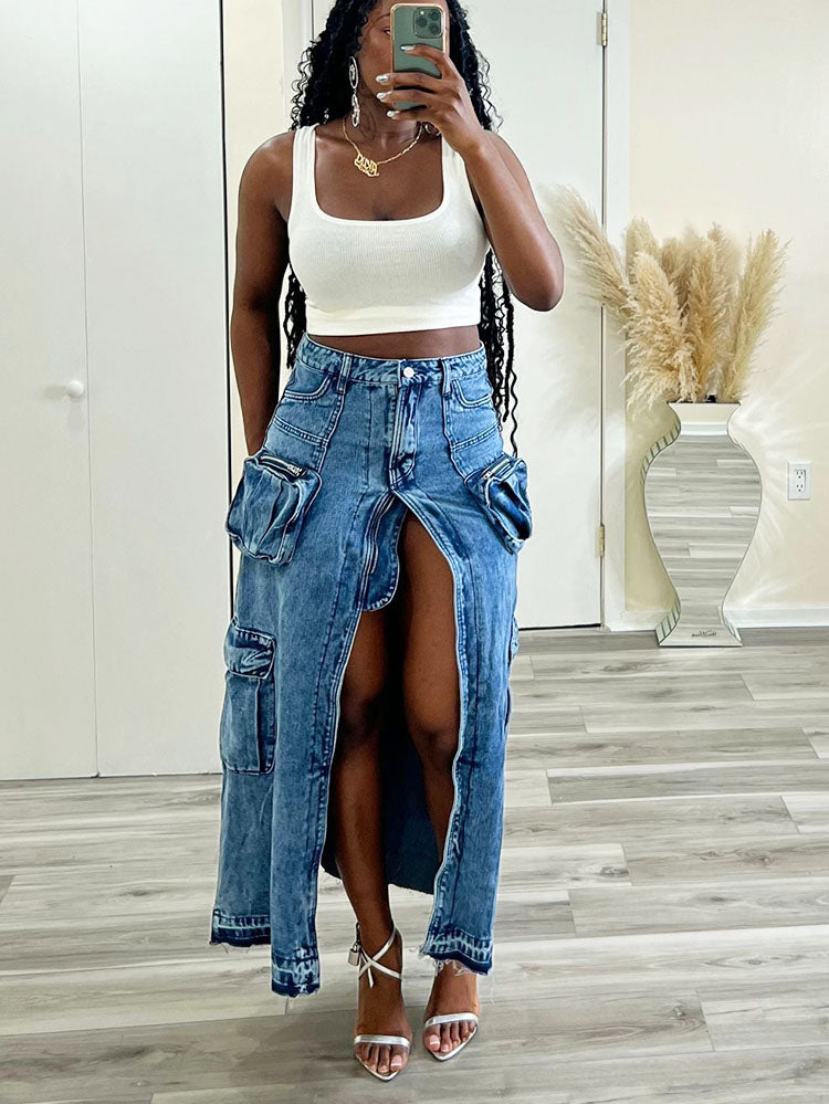 Denim Cargo Skirt