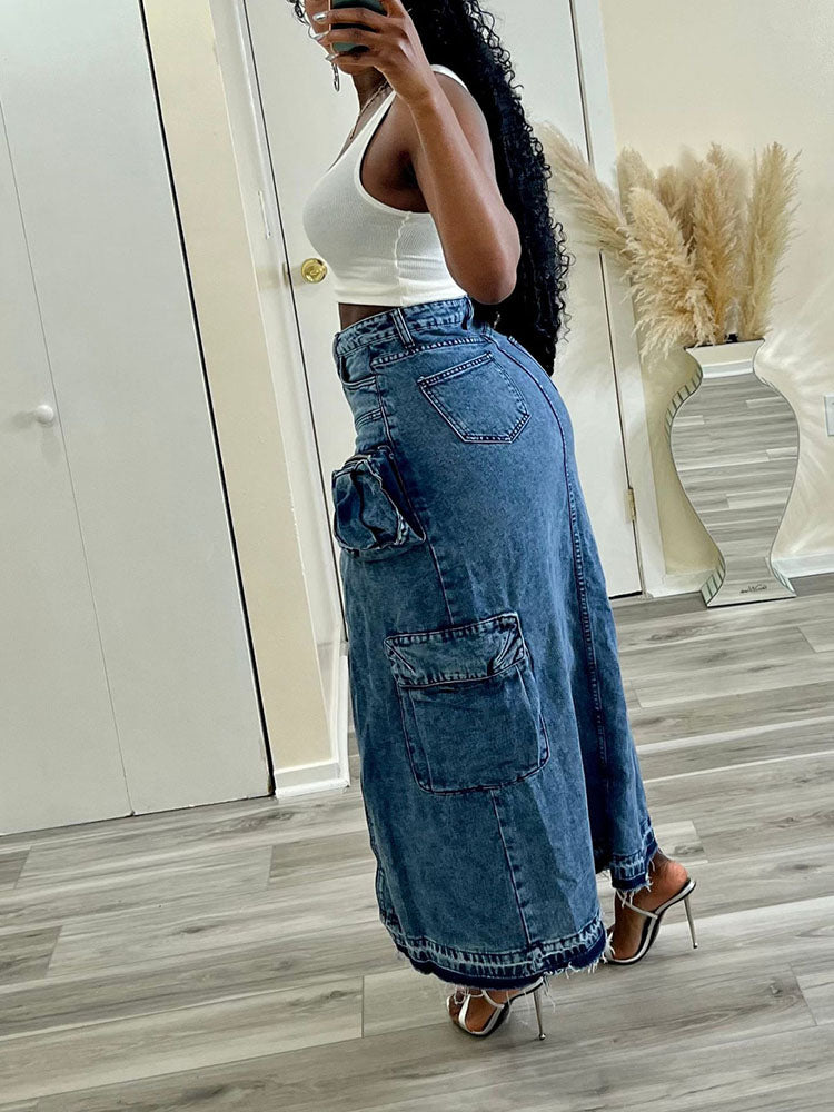 Denim Cargo Skirt