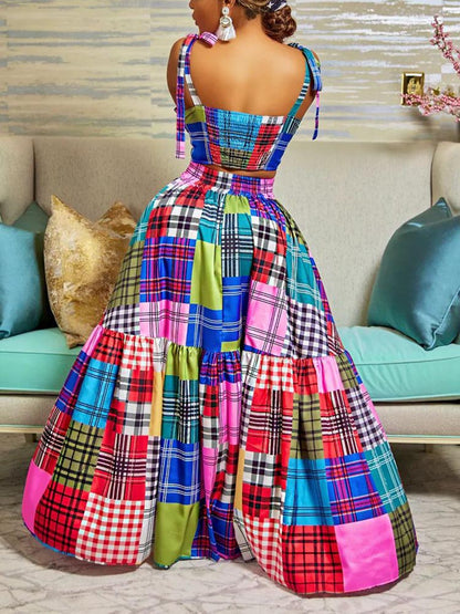 Plaid Color Block Dress Set