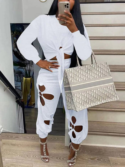 Tie Top Cutout Pants Set