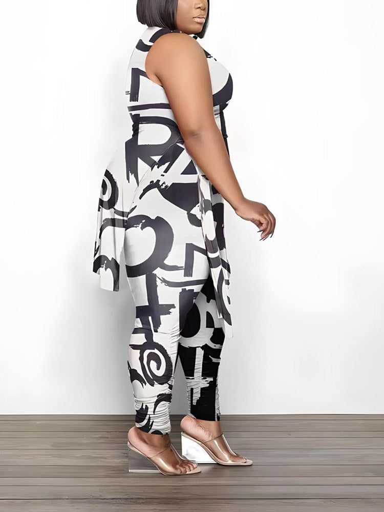 Printed Sleeveless Top Jogger Set