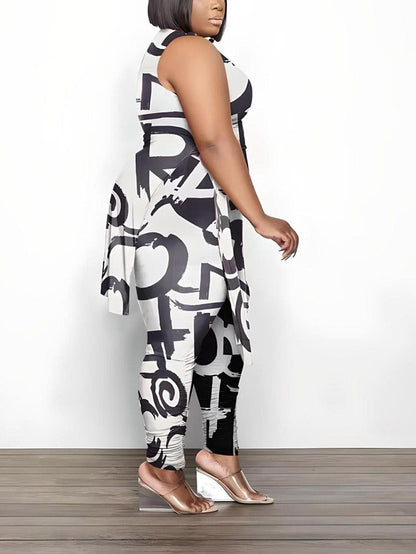 Printed Sleeveless Top Jogger Set