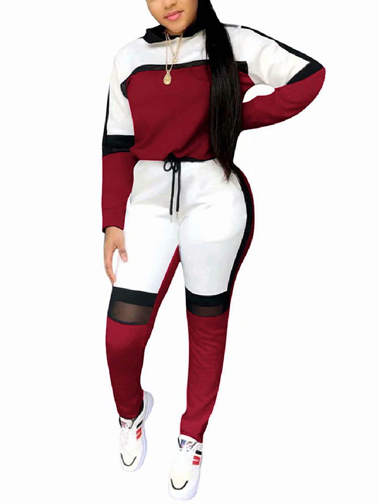 Color Block Hooded Sweatsuit Set