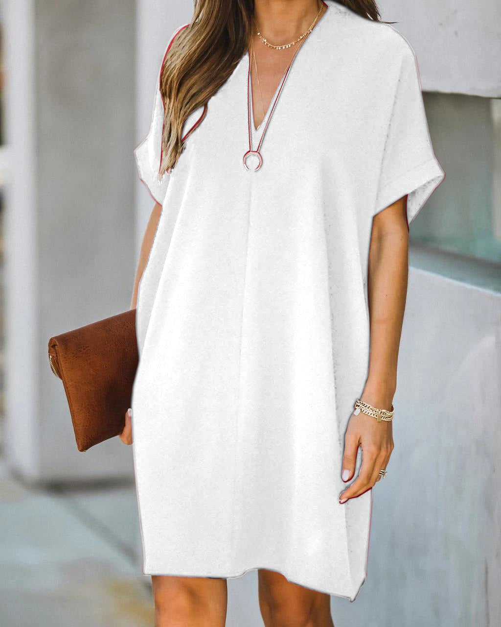 Women's V-neck Solid Color Dress