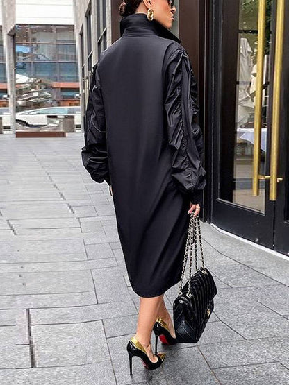 Turndown Collar Long Sleeve Shirt Dress