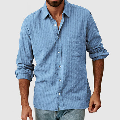 Men's Casual Basic Textured Cotton Shirt