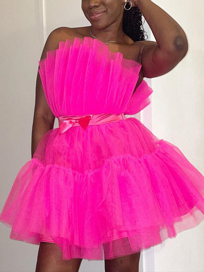 Women's Bow Decor Layered Tulle Cocktail Dress