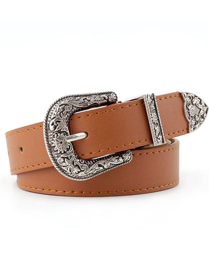 Western Vintage Carved Buckle Basic Belt