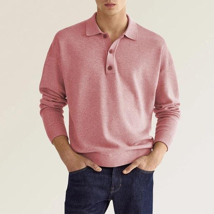 Men's fall long sleeve V-neck button casual top