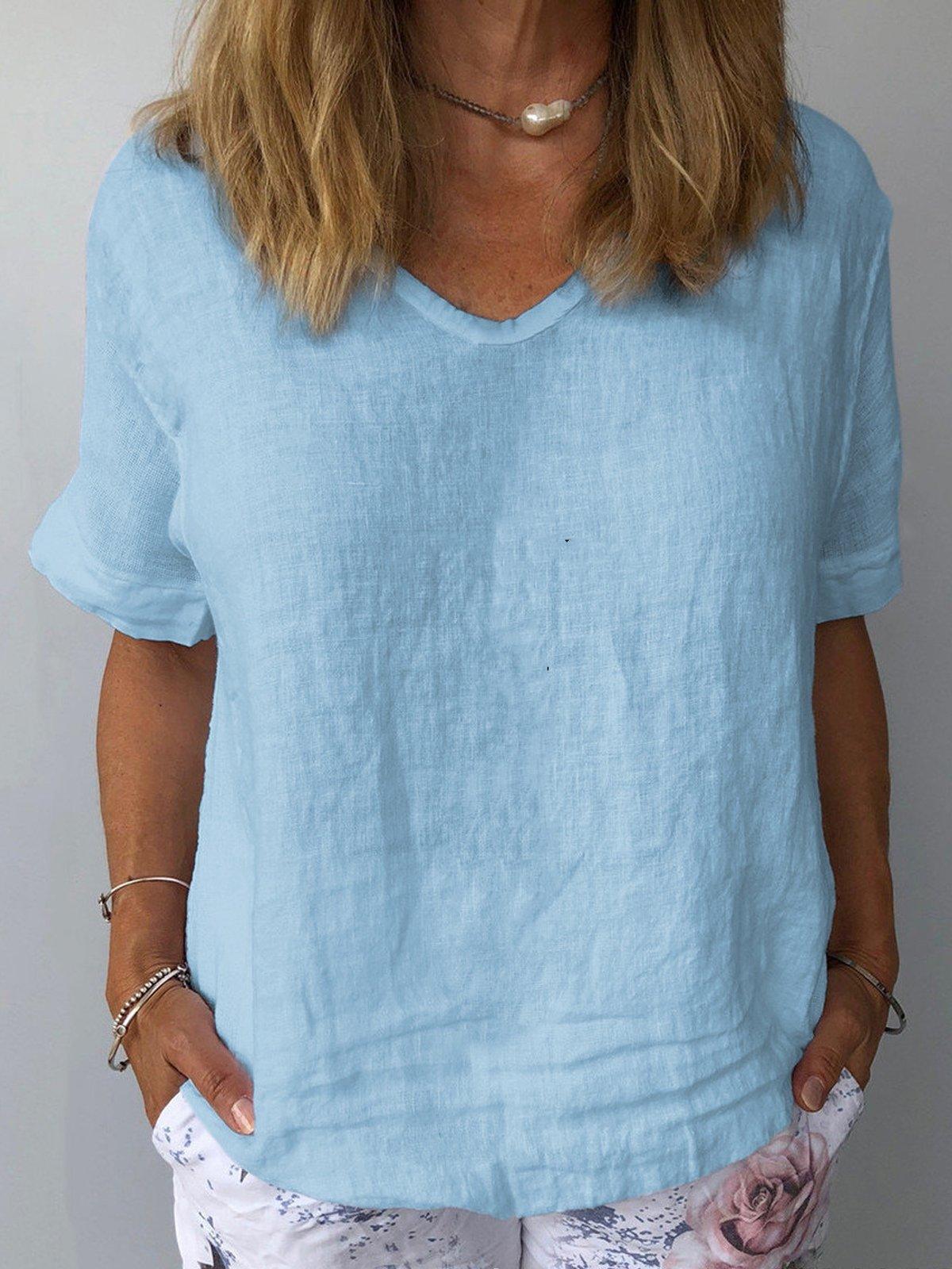 Women's Pure Color Casual Cotton Shirt