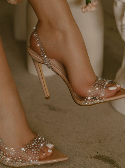 Embellished Clear Peep Toe Heels