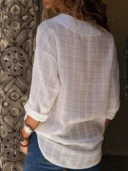 V-neck long sleeve solid color shirt