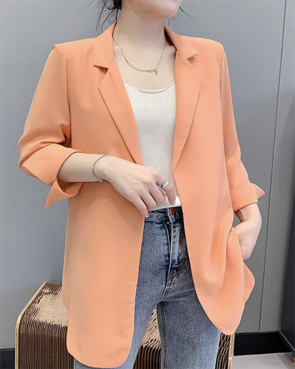 Women's Solid Color Loose Mid-length Suit Jacket