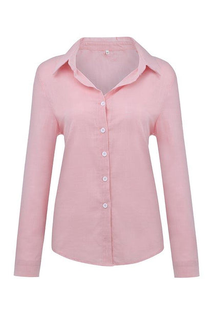 Casual Solid Button Shirt Collar Blouse