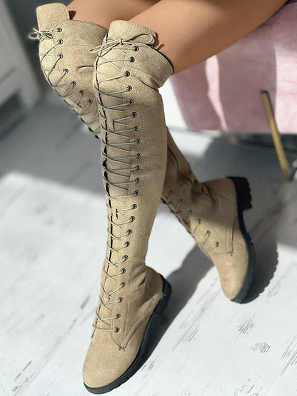 Lace Up Flat Suede Boots