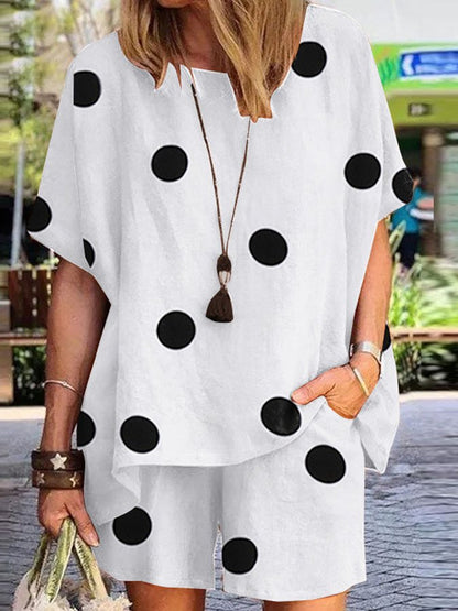 Casual Polka Dot Print Two-Piece Set