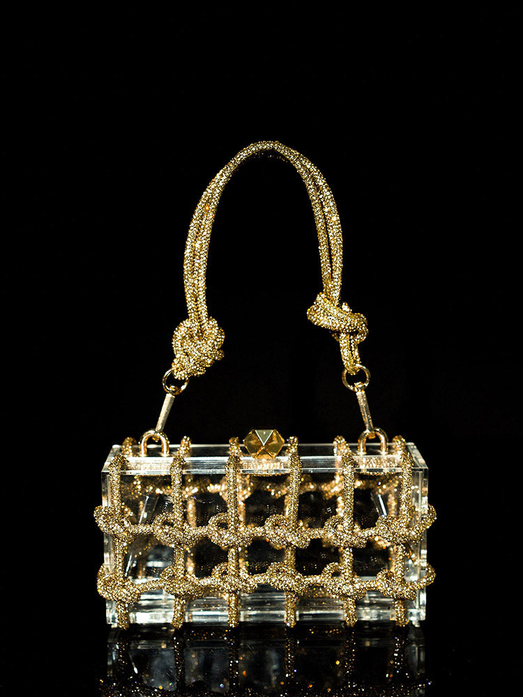 Women's Rhinestone Rope Clear Box Handbag