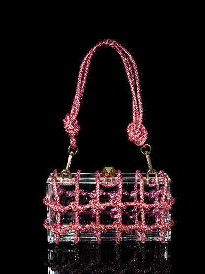 Women's Rhinestone Rope Clear Box Handbag