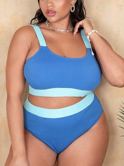 Solid Patchwork High Waist Swimsuit Set