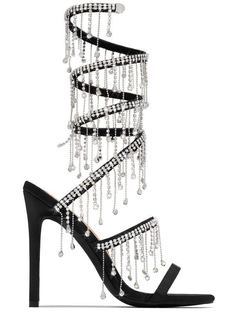 Women's Embellished Fringe Wrap Heels