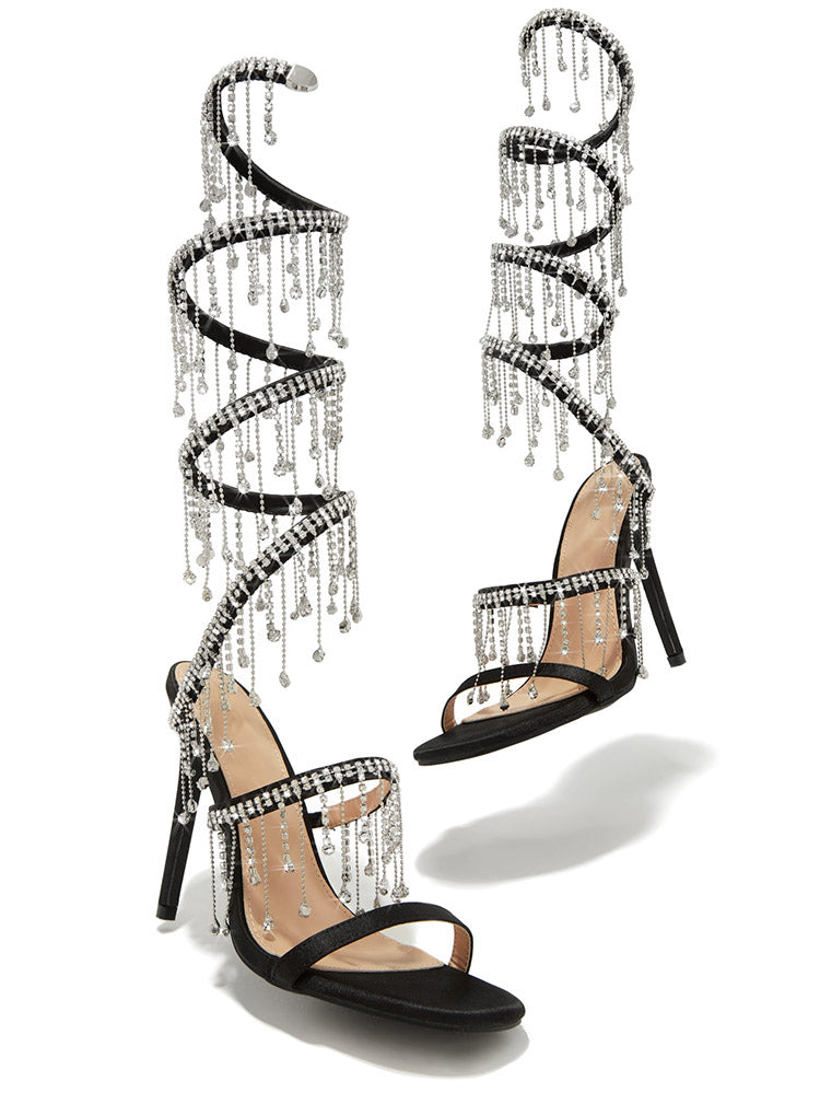 Women's Embellished Fringe Wrap Heels