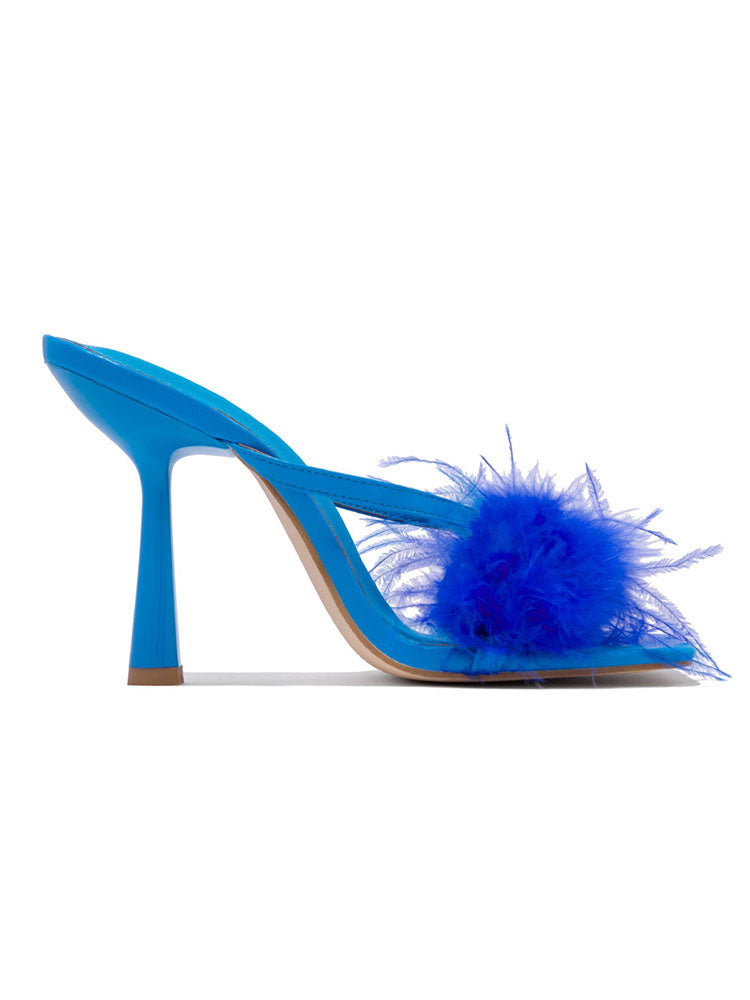 Feather Fur High Heel Mules