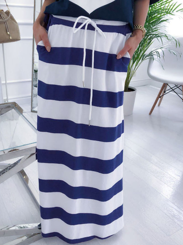 Print Off Shoulder Striped Skirt Set