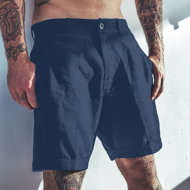 Men's Cotton Linen Beach Casual Shorts