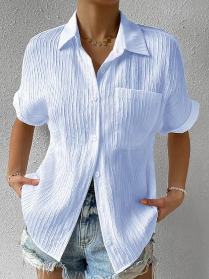 Shirt Collar Casual Buttoned Loose Blouse