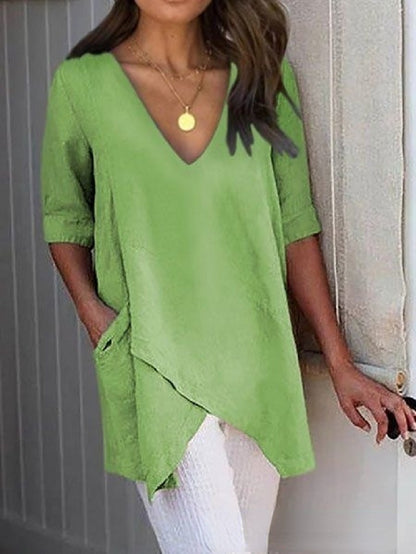 Women's Regular Casual T-shirt New V-neck Half Sleeve Top