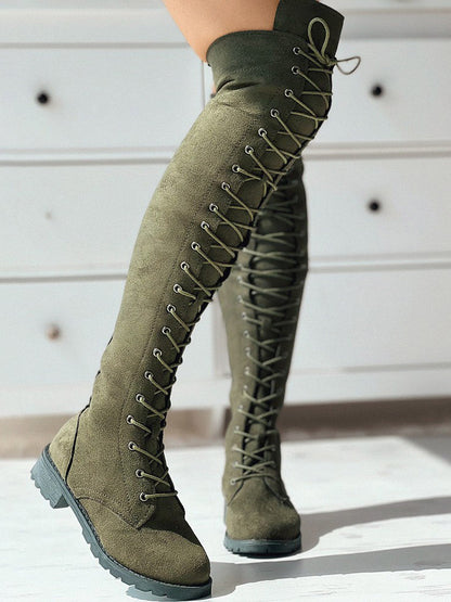 Lace Up Flat Suede Boots