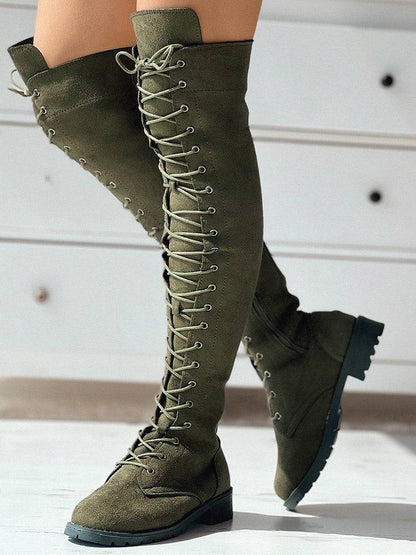 Lace Up Flat Suede Boots