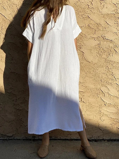 Women's Cotton V-Neck Loose Long Dress