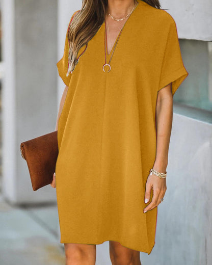 Women's V-neck Solid Color Dress