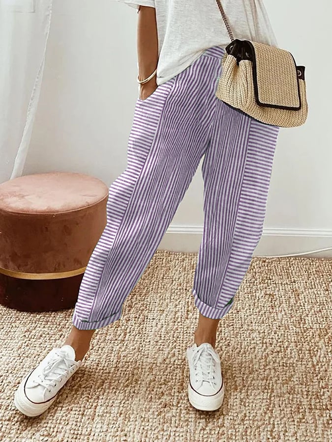 Jacquard Striped Paneled Loose-Fitting Track Pants