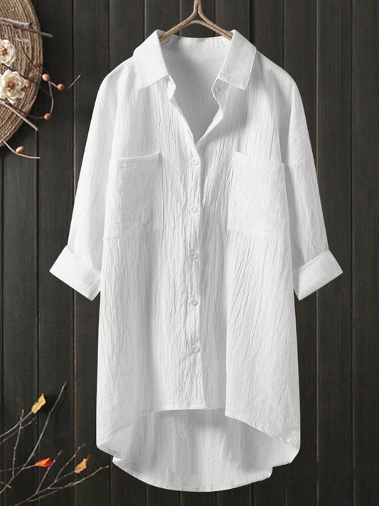 Temperament solid color cotton and linen shirt loose shirt top