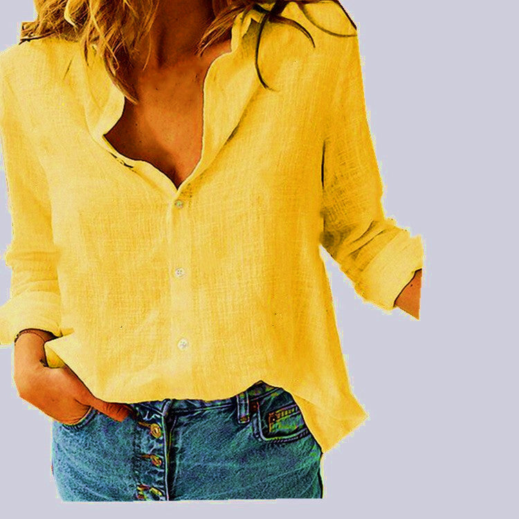 Casual Solid Button Shirt Collar Blouse