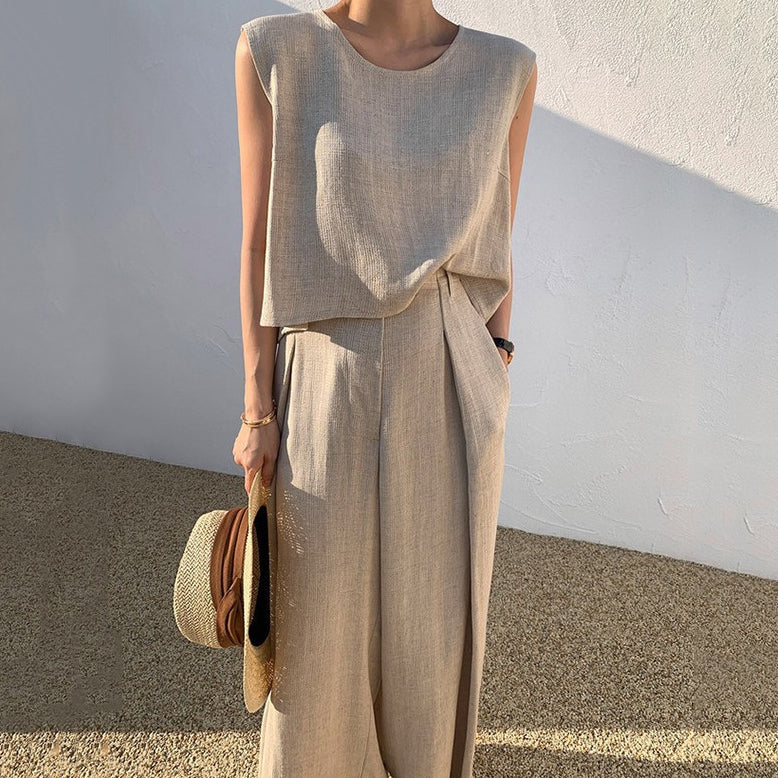 Suit Sleeveless Vest Top Wide Leg Pants Two-Piece Set